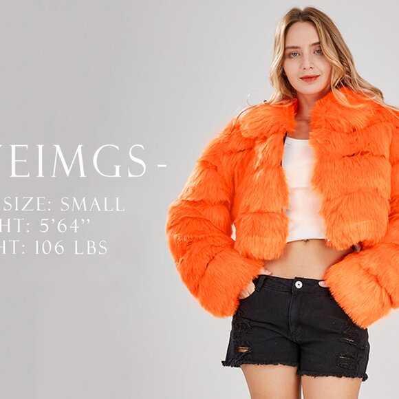 Women's Fluffy Faux Fur Cropped Puffer Jacket Zip Up Winter Warm - Picture 7 of 7